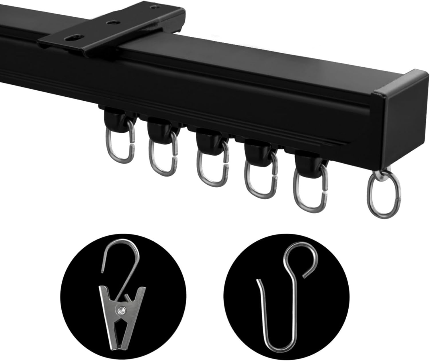 MaKefeile Black Ceiling Mount Curtain Track Set