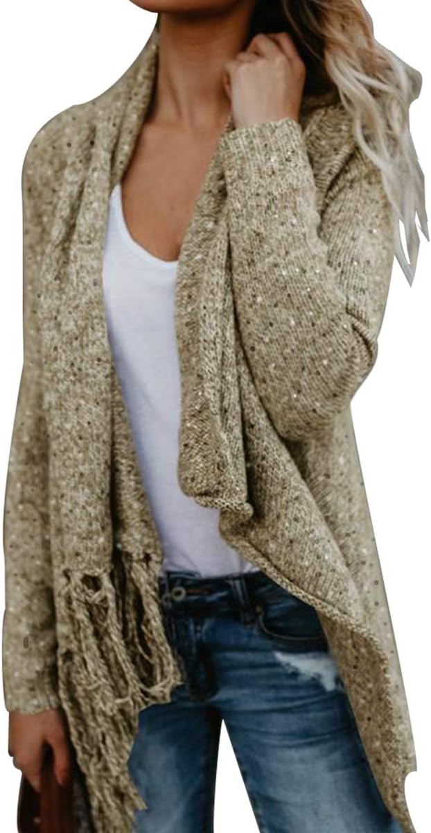 CEASIKERY Women's Long Cardigan with Tassel Hem for Style