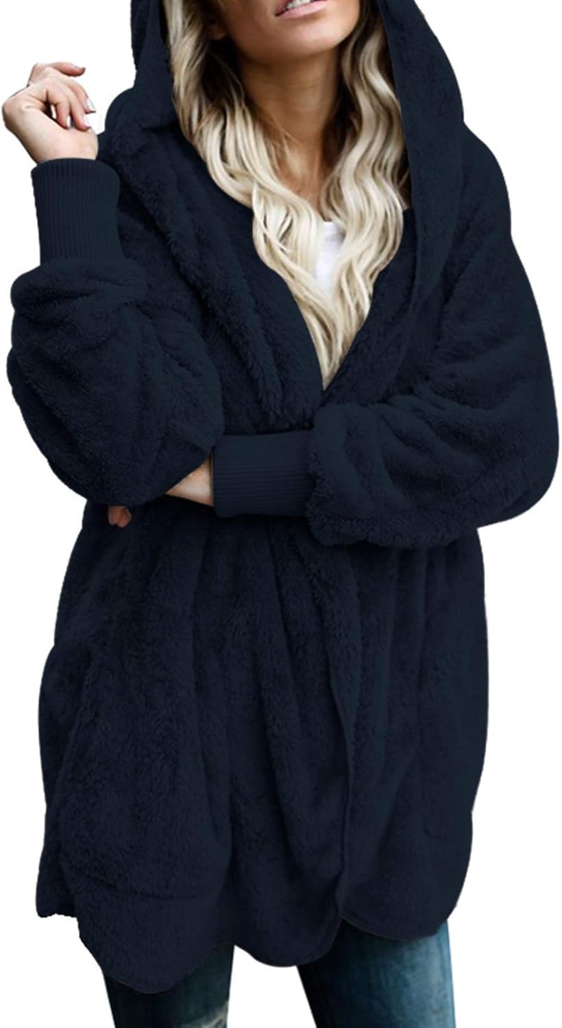 Dokotoo Womens Fuzzy Fleece Hooded Cardigans for Winter Wear
