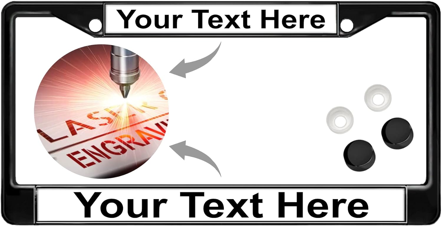 Custom Personalized Black Powder-Coated Metal License Plate Frame