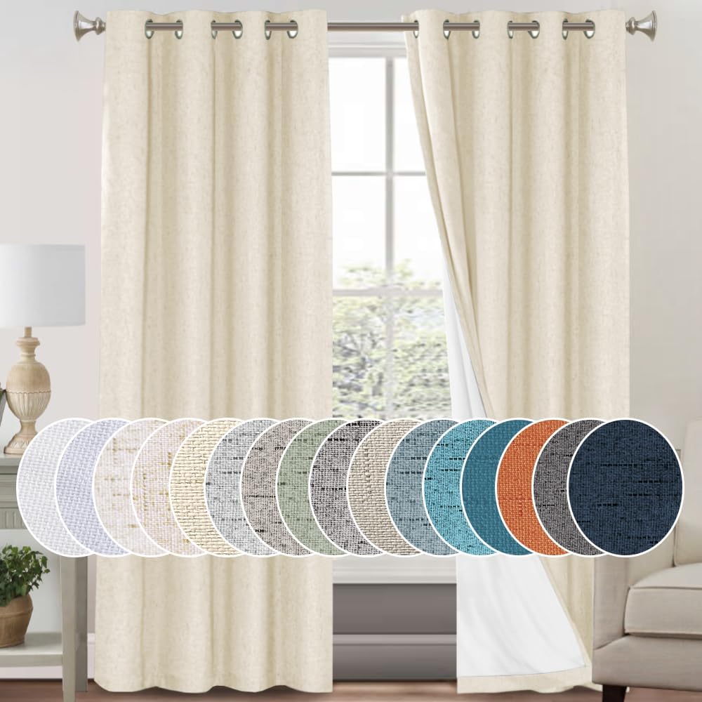 100% Blackout Linen Curtains for Bedroom by PrinceDeco