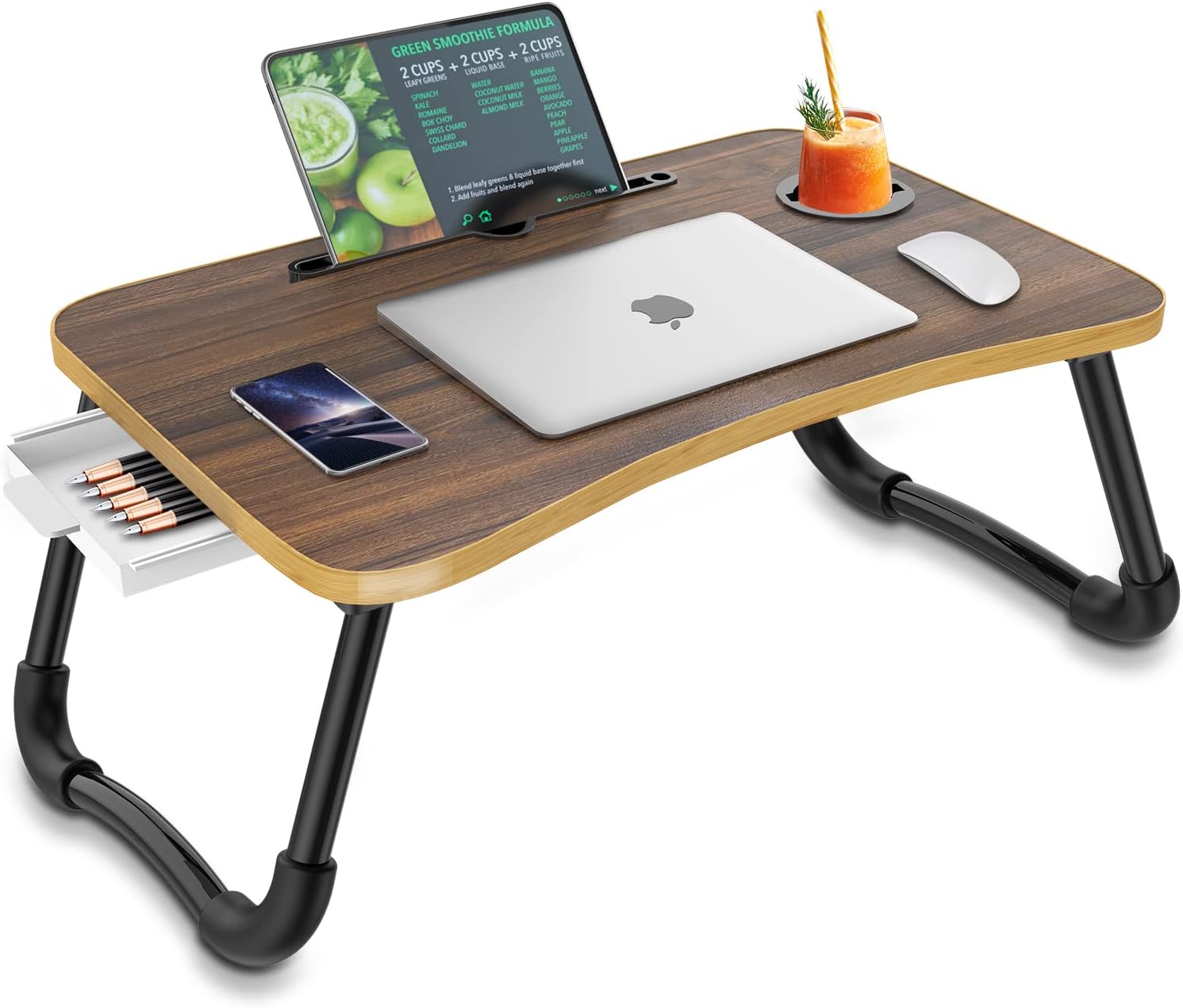 Foldable Laptop Bed Table with Storage Drawer and Cup Holder