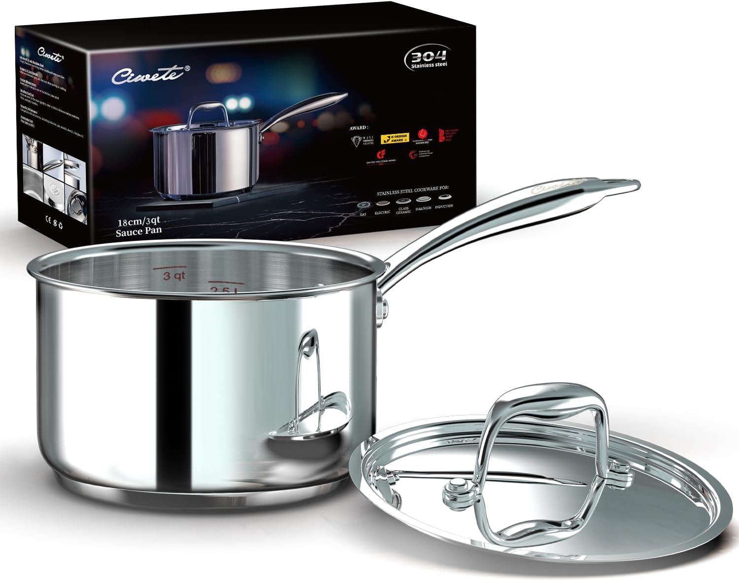 3 Qt Stainless Steel Saucepan with Lid for Effortless Cooking