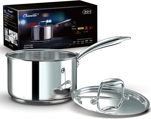 3 Qt Stainless Steel Saucepan with Lid for Effortless Cooking