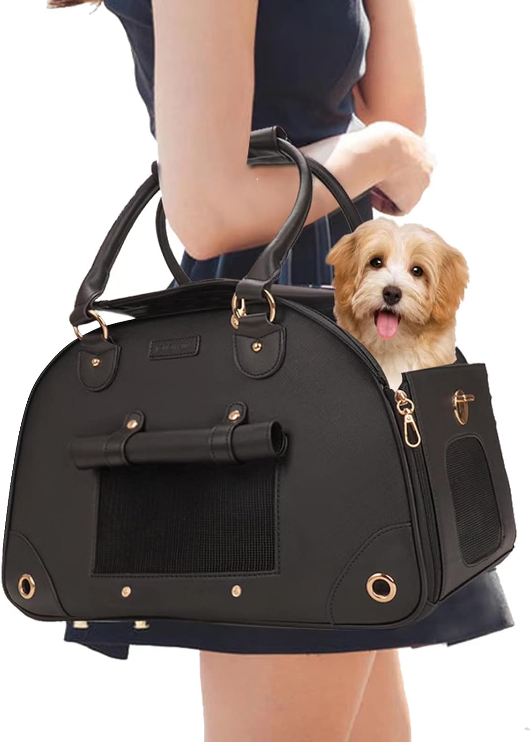 Foldable Premium PU Leather Dog Carrier for Small Pets