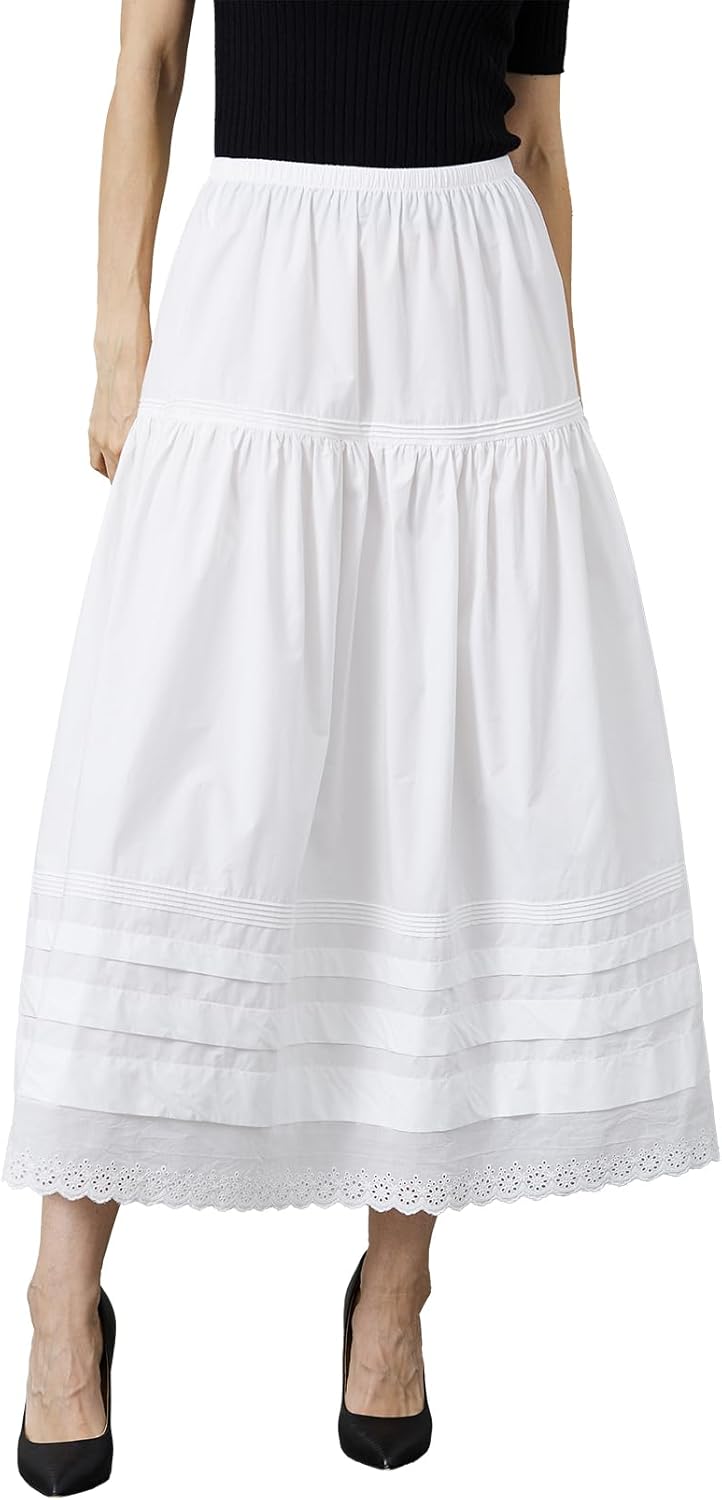 100% Cotton White Maxi Skirt for Women - Flowy A-Line Design