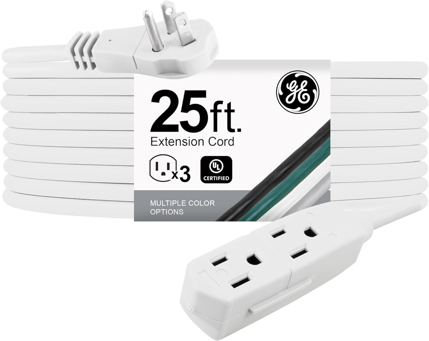 GE 3-Outlet Flat Extension Cord 25 Ft for Easy Power Access