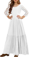 Girls Lace Flower Ruffle Sleeve A-Line Maxi Dress - Elegant Photo is