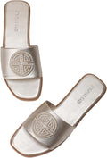 Stratuxx Kaze Womens Black Leather-Look Flat Sandals - Memory Foam