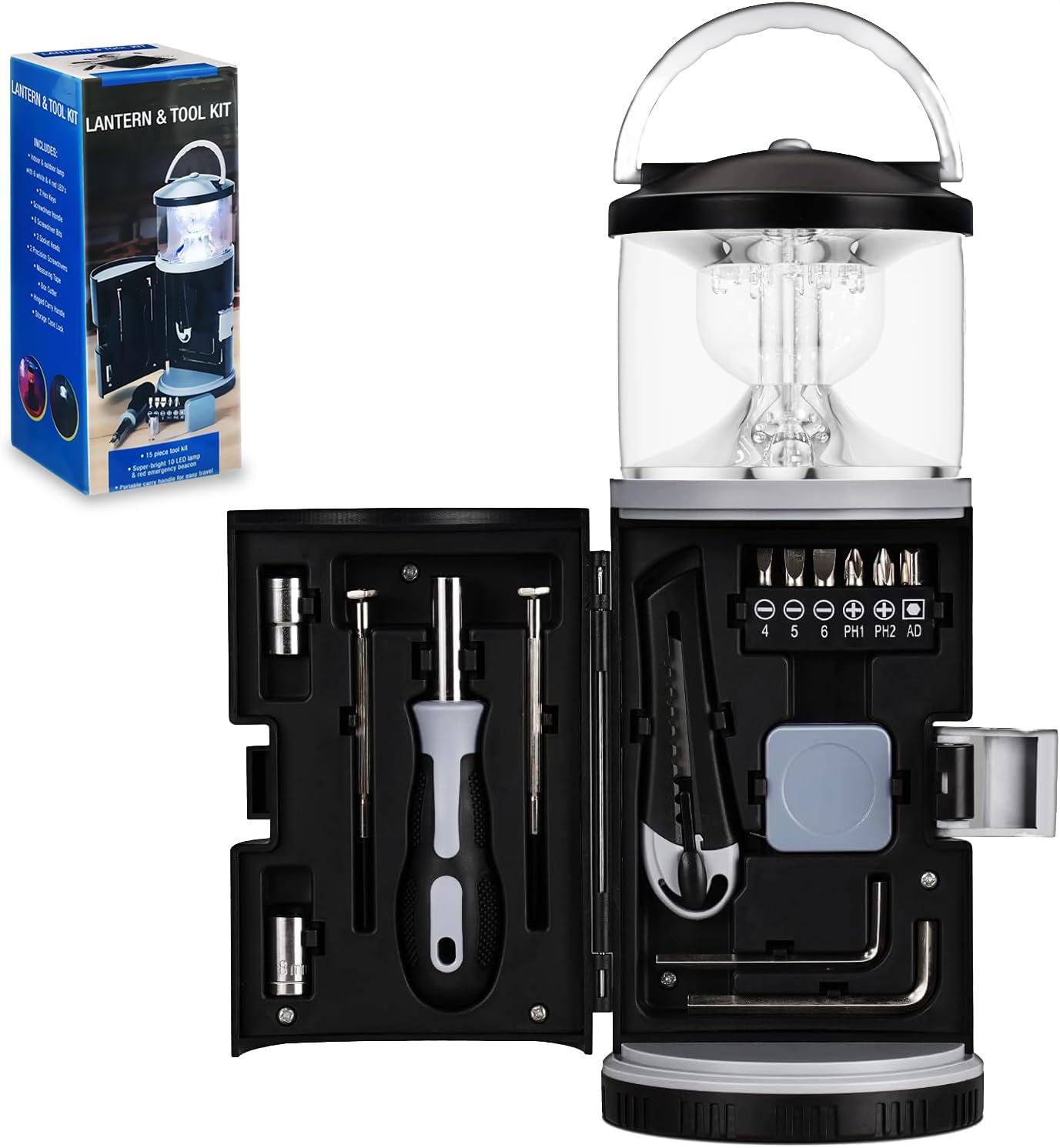 KANCENLUX LED Lantern + 15PC Tool Kit Gift Set