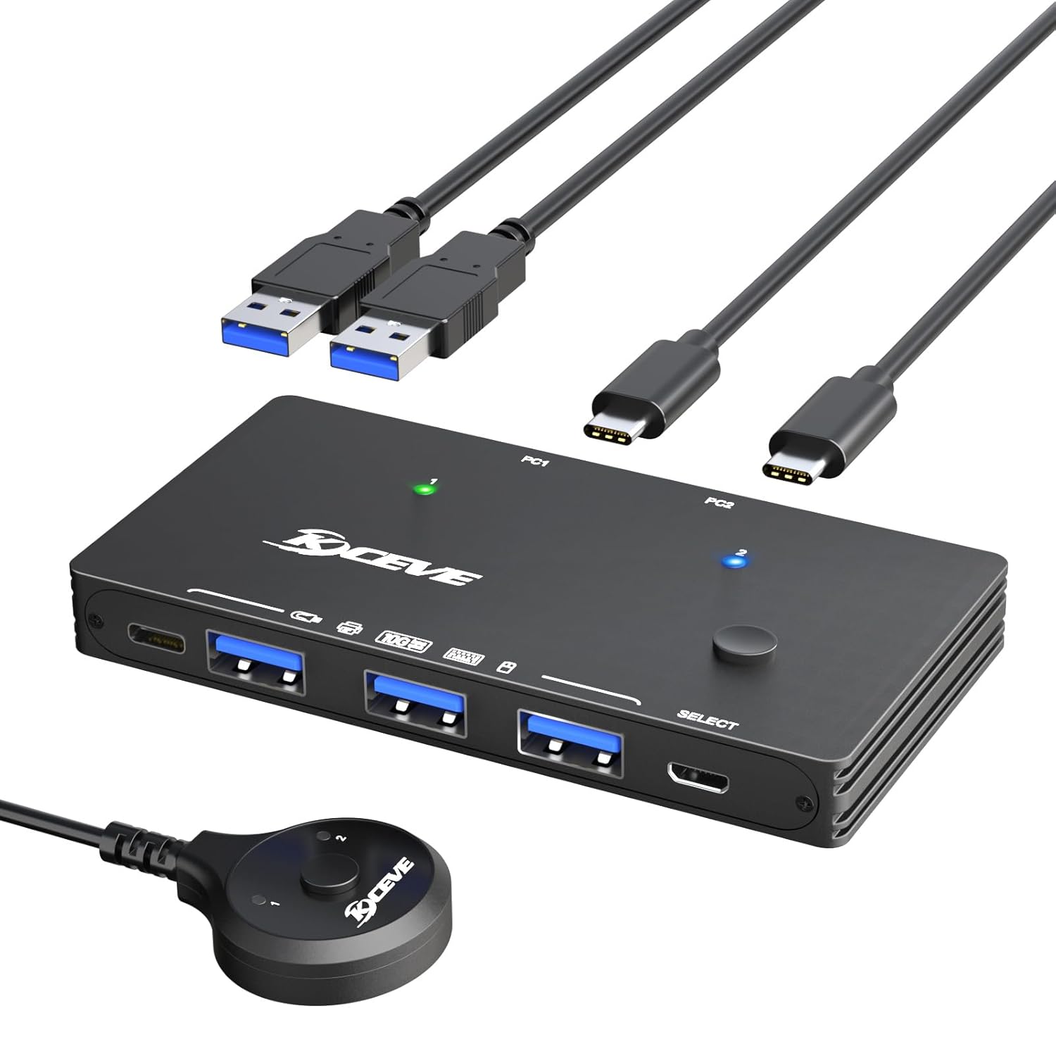 USB 3.2 Switch for 2 USB C Laptops - Share 4 Devices Easily