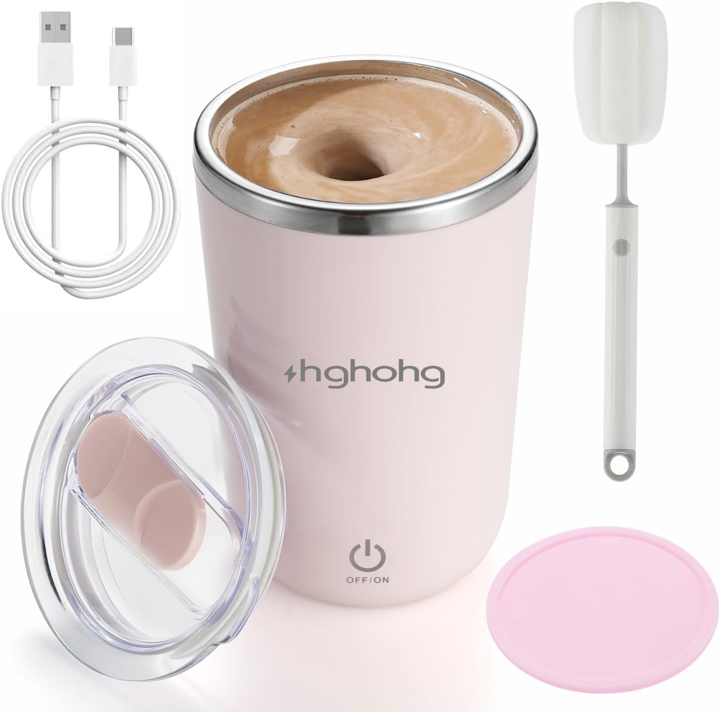 Orchme Self-Stirring Coffee Mug: New 2025 Magnetic Cup, Rechargeable, Portable Pink - Effortless Mixing!