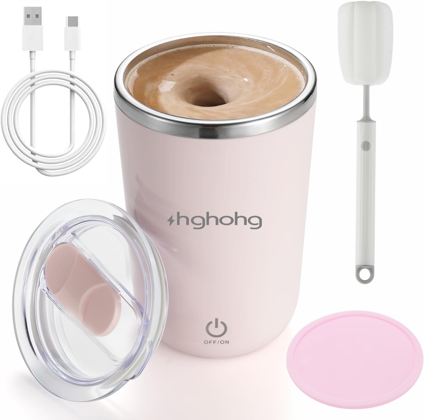 Orchme Self-Stirring Coffee Mug: New 2025 Magnetic Cup, Rechargeable, Portable Pink - Effortless Mixing!