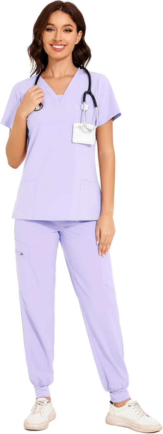 COZYFIT Scrubs for Women - V-Neck Top & Cargo Pants Set