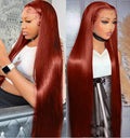 Reddish Brown Lace Front Wigs Human Hair 32in 180% Density