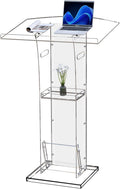 Acrylic Clear Podium Stand with Storage Shelf - Transparent Lectern