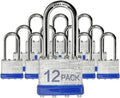Laminated Steel Keyed Padlocks 12 Pack - Keyed Alike, Long Shackle