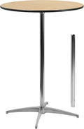 30 in Round Wood Cocktail Table with Adjustable 30/42 in Columns