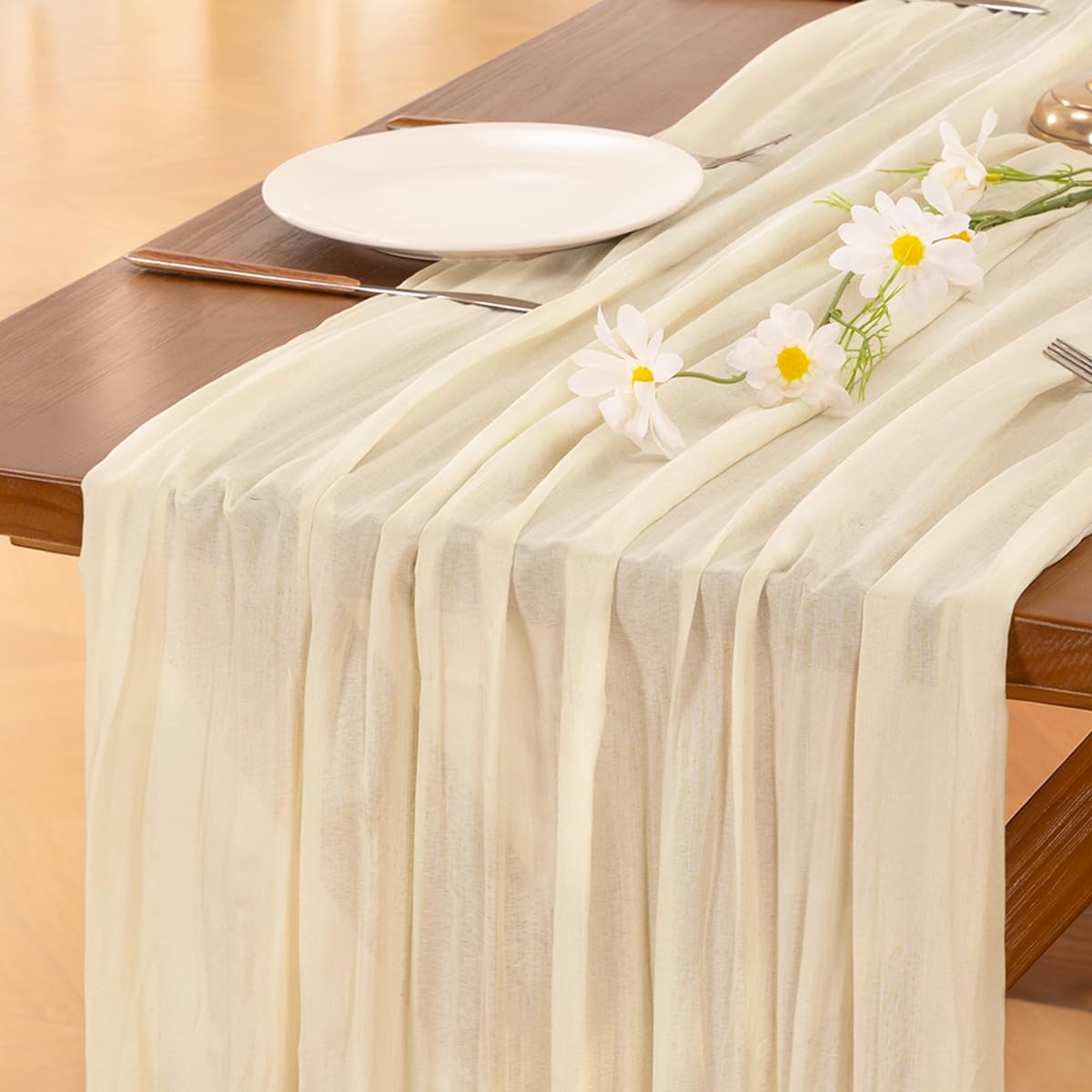 Socomi 10pcs Beige Fall Thanksgiving Cheesecloth Table Runner
