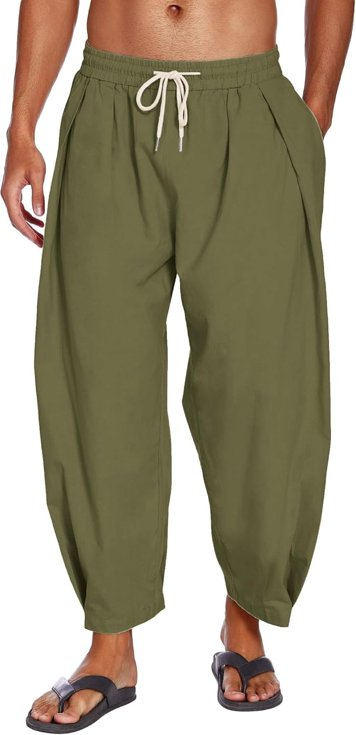 COOFANDY Men's Cotton Linen Harem Pants for Casual Comfort
