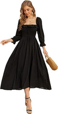 R.YIposha Women's Vintage Ruffled Maxi Dress with Square Neck Design