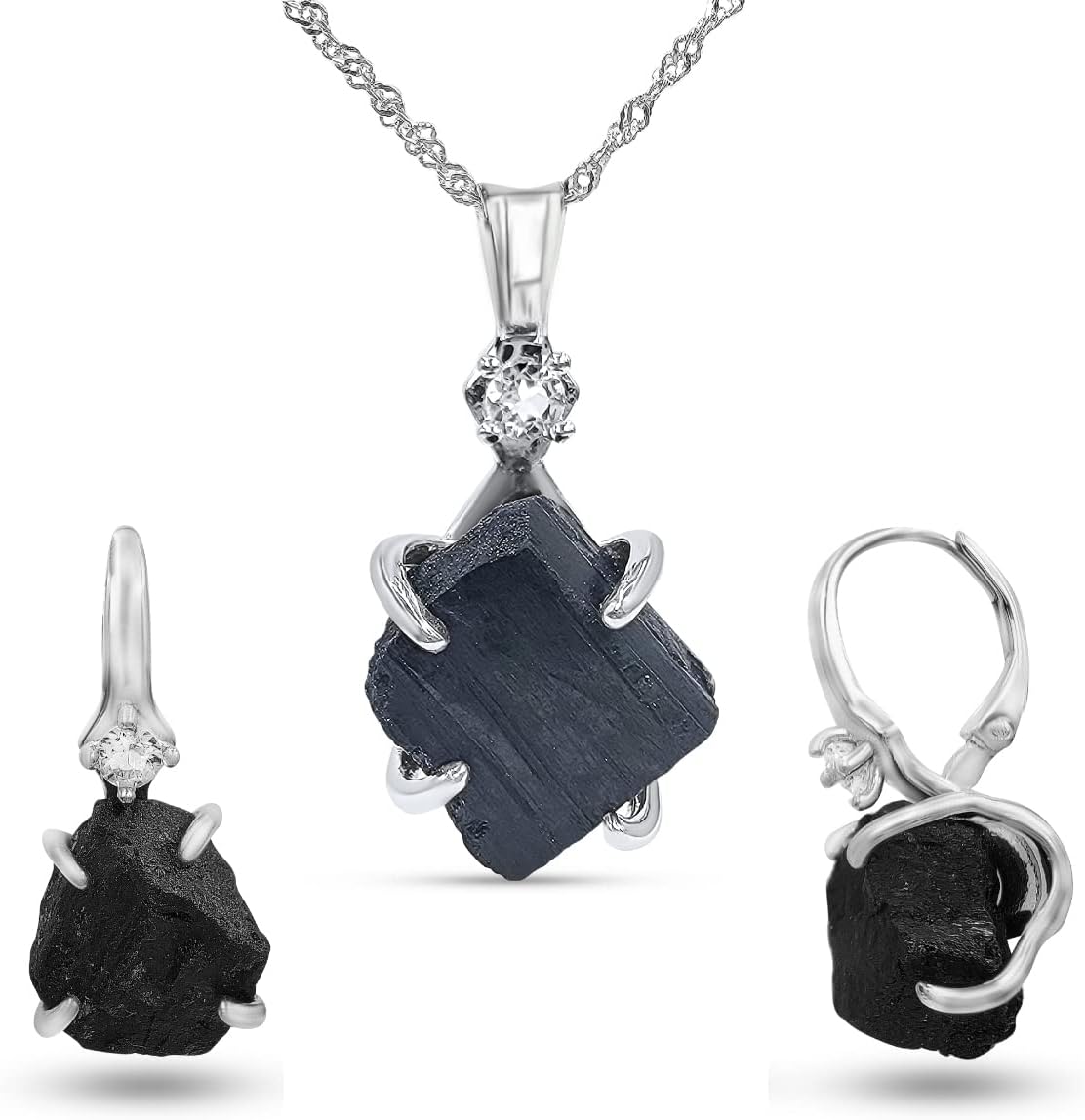 Real Raw Crystal Drop Earrings and Necklace Set for Her Gift