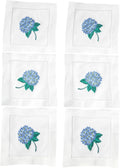 Hydrangea Embroidered Cocktail Napkins - Set of 6 Coaster Napkins