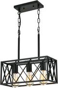 KEESFU Black Farmhouse Kitchen Island Lighting - Industrial 3-Light