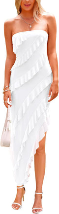 Summer Wedding Guest Dress Strapless Ruffle Maxi - Flattering Fit