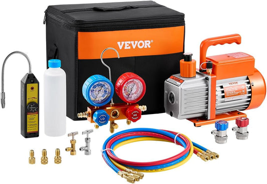 VEVOR AC Vacuum Pump & Gauge Set - Fast Leak Detection