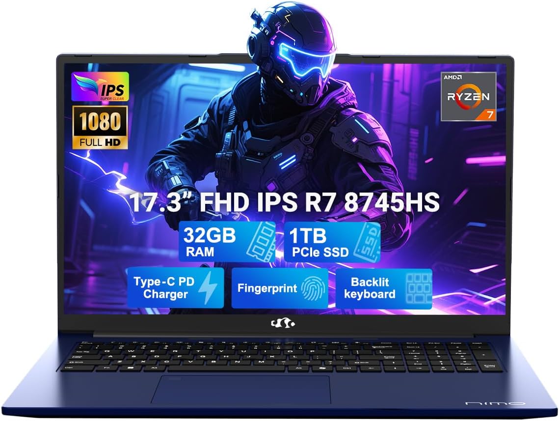 NIMO 17.3 IPS FHD Gaming Laptop with Ryzen 7 and 32GB RAM
