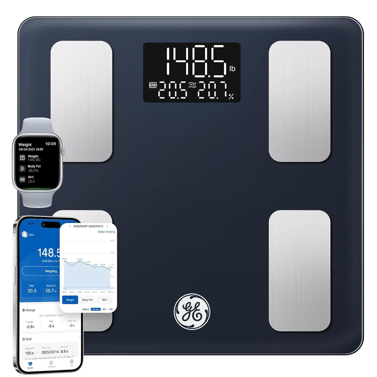 GE Smart Scale for Body Fat, BMI and Muscle Mass Monitoring