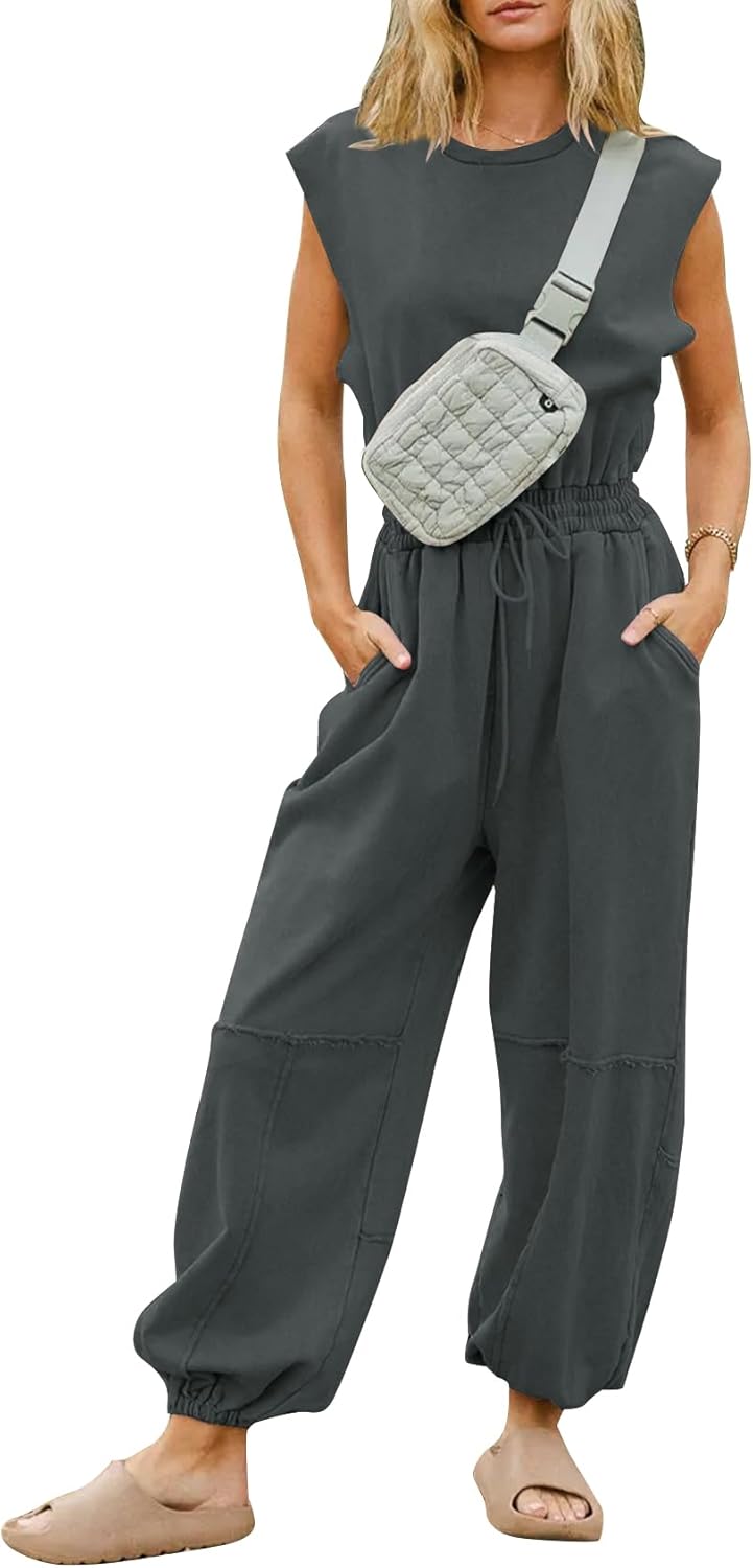 Kissonic Casual Jumpsuits for Women with Pockets and Drawstring
