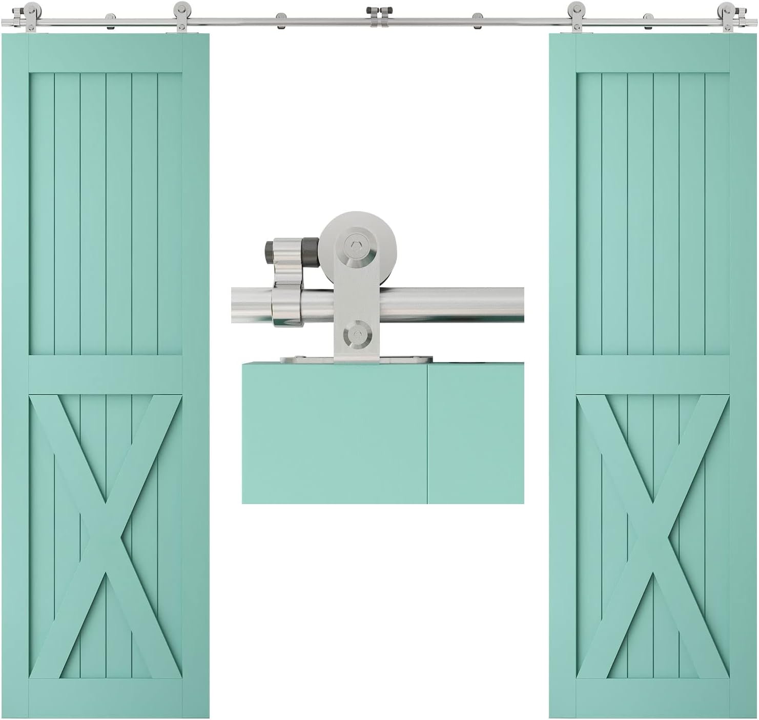 TSMST 9FT Sliding Barn Door Hardware Kit for Double Doors