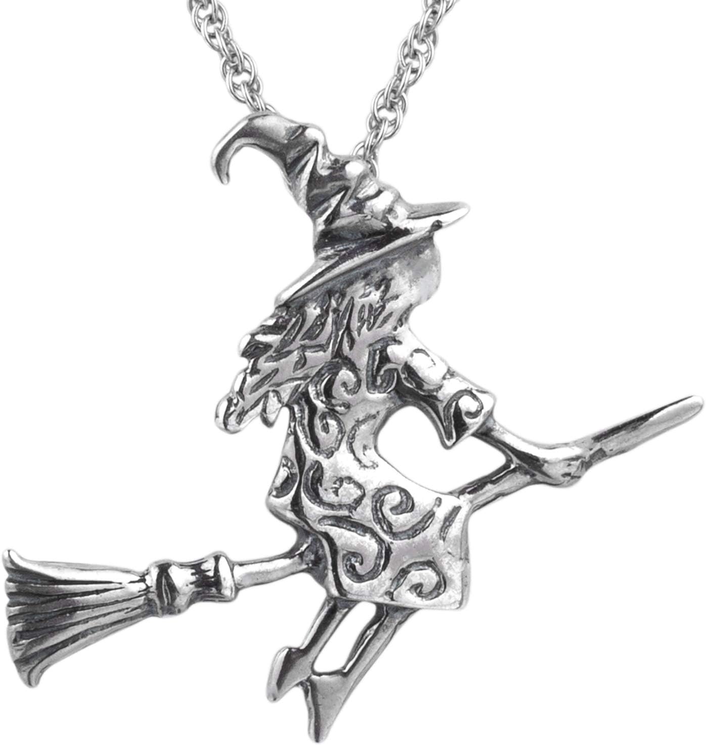 Witch on Broom Necklace in 925 Sterling Silver for Women