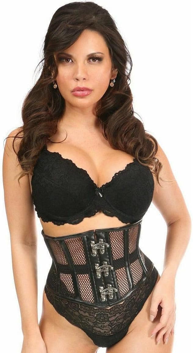 Daisy Corsets Fishnet & Faux Leather Steel Boned Mini Cincher