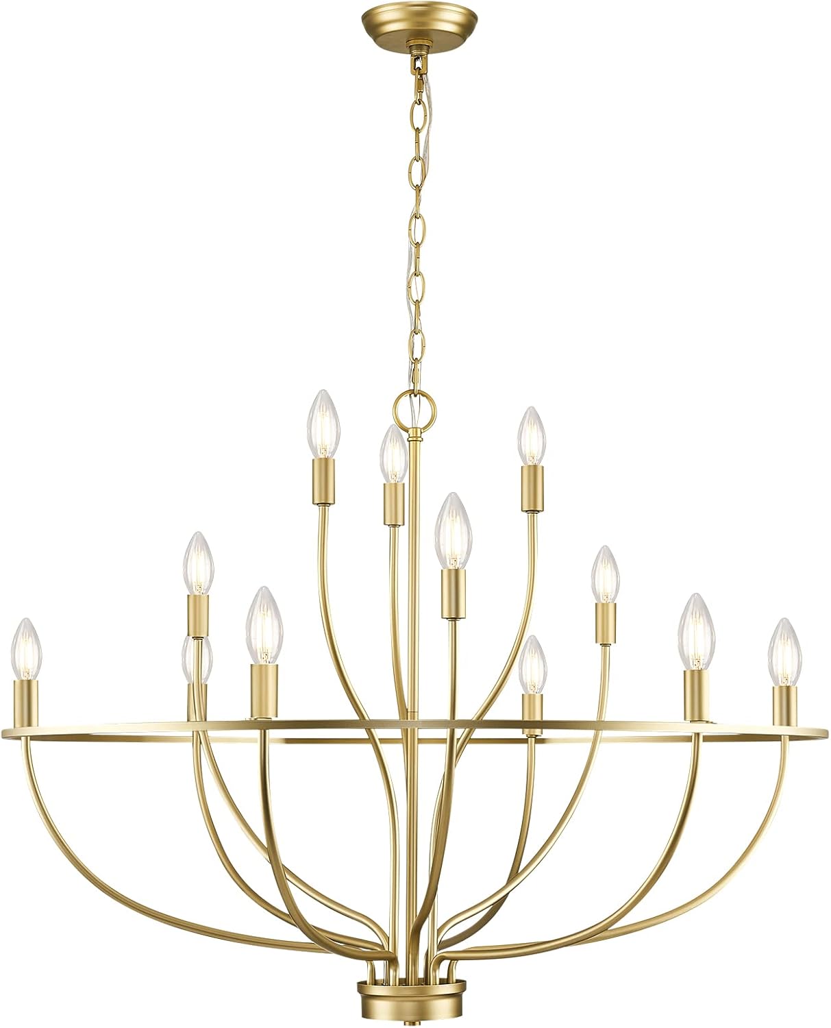 Large Gold Chandelier with 12 Lights for High Ceilings