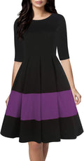 Women's Vintage Half Sleeve O-Neck Swing Dress - Casual Pockets