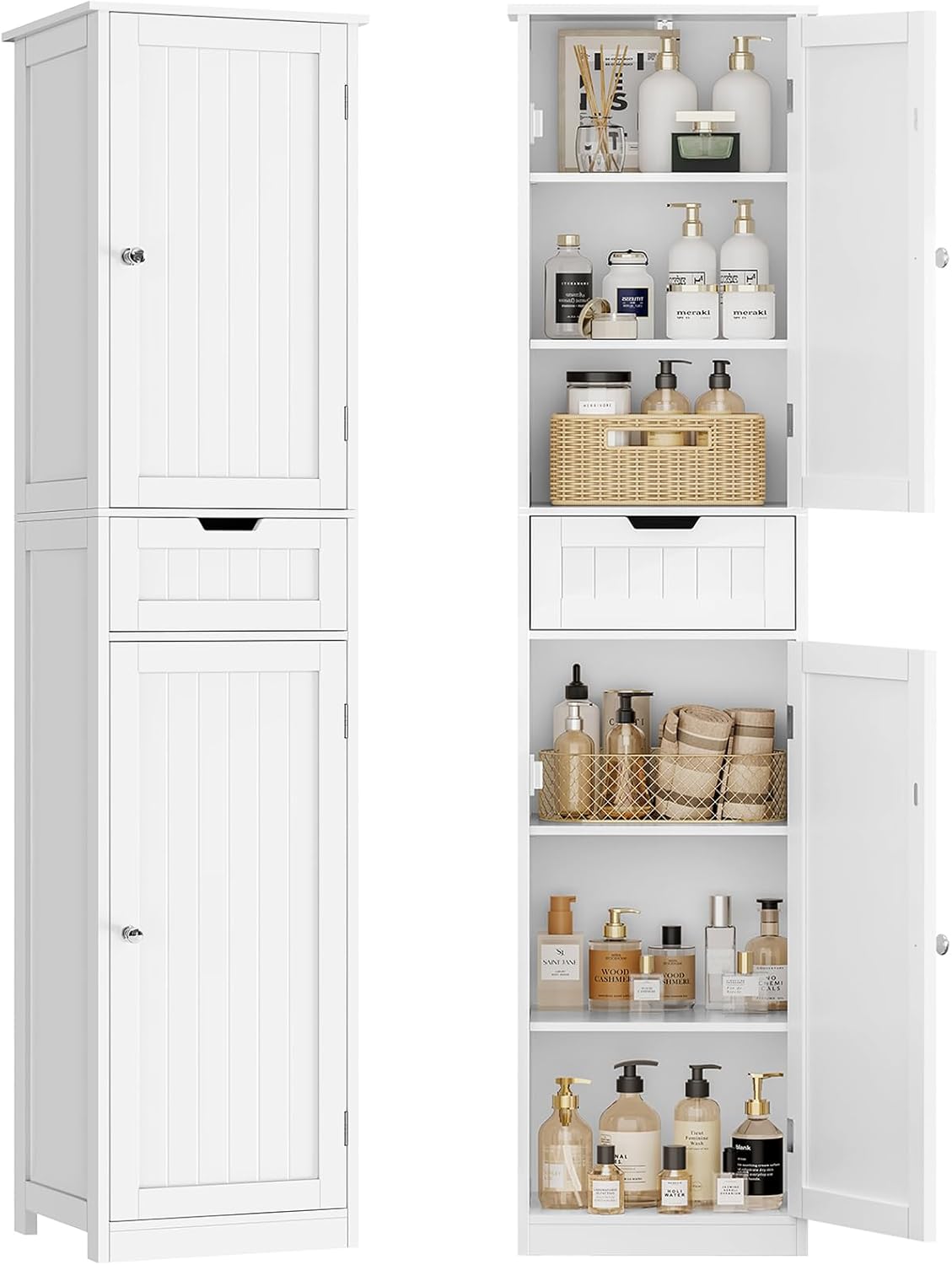 67 in Tall Bathroom Cabinet with 2 Doors & 1 Drawer for Storage