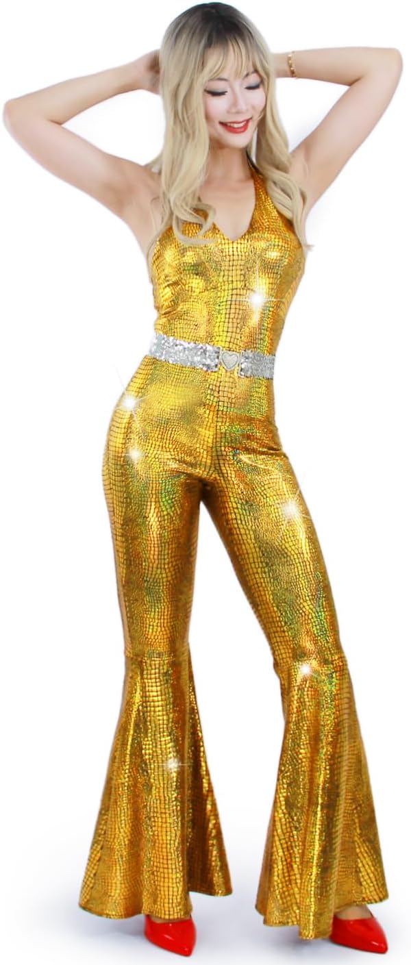 Nawgut Disco Outfit for Women: 70s 80s Sparkle Jumpsuit