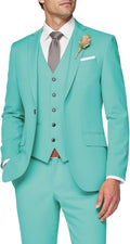 3 Piece Suit for Men Slim Fit Olive Mint Green - One Button Vest Set
