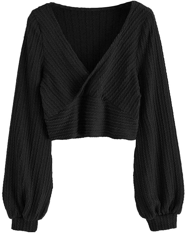 ZAFUL Women's Cropped Knitwear with Drawstring and V-Neck