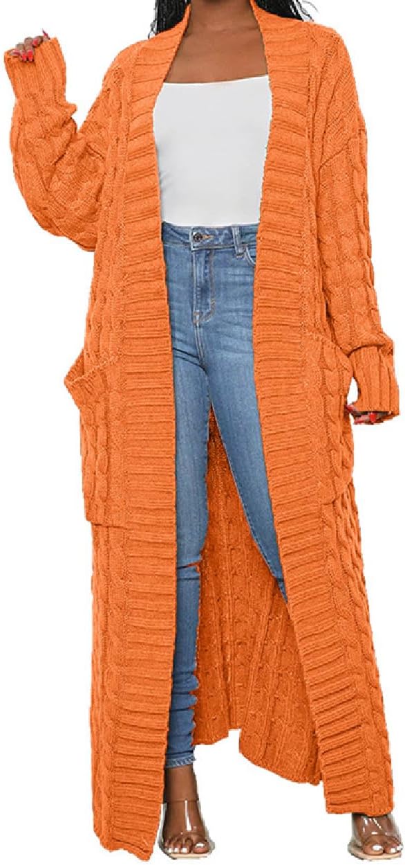 Womens Thin Stylish Cable Knit Dual Extra Long Maxi Cardigan