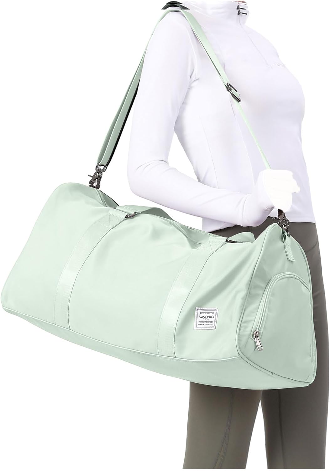 Large Green Yoga Tote with Mat Buckle & Shoe Compartment