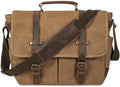 Vintage Waxed Canvas Leather Briefcase for 15.6in Laptops - Rugged