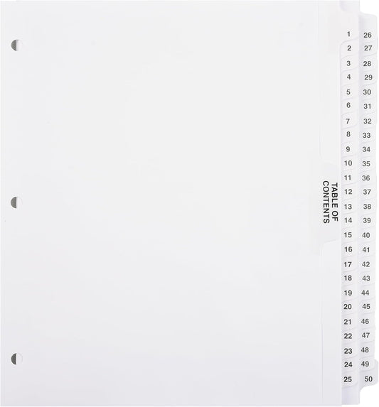 Exhibitindexes Numbered Dividers 1-50 for Organizing Needs