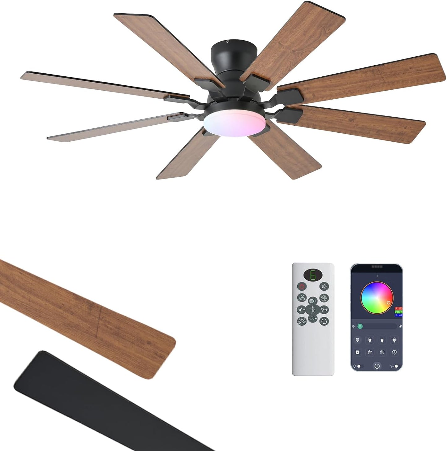 52 inch Ceiling Fan with Light and Remote Control for Home