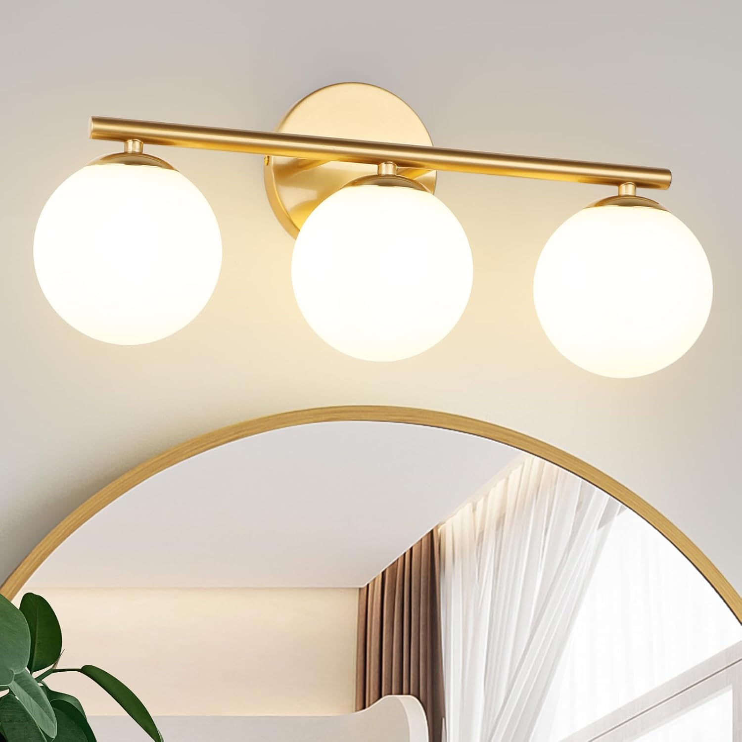 Globe Bathroom Light Fixtures 3-Light Brass Gold Vanity Light