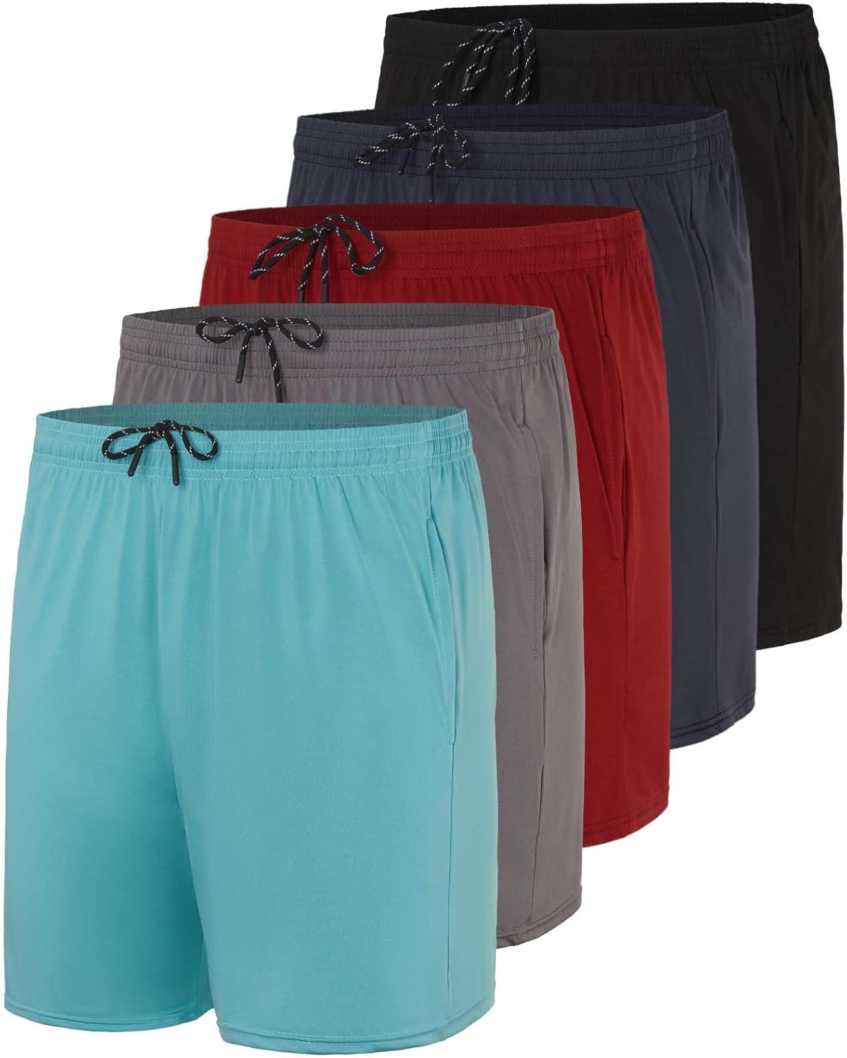 Men's 5 Inch Dry-Fit Running Workout Shorts - 5 Pack Value