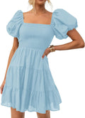 Boho Square Neck Puff Sleeve Mini Dress - Flattering Casual Fit Shoes